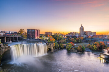 Rochester, New York, USA Downtown and Waterfall