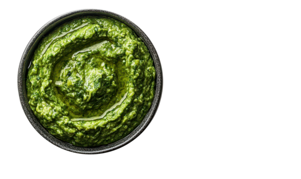 Bowl with guacamole isolated on white background, top view