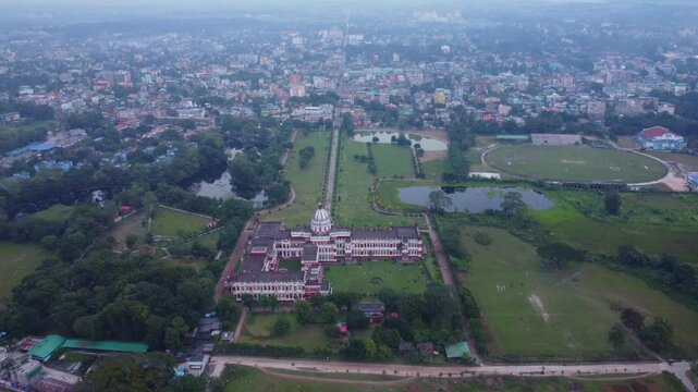 Historical monument Cooch Behar palace and museum in Cooch Behar city, West Bengal, Drone view