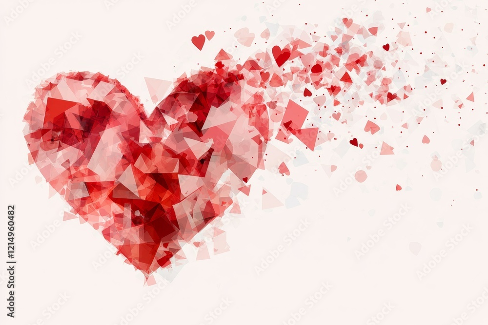 Aufkleber a simple geometric heart design made from interlocking shapes in vibrant reds and pinks, with a clea