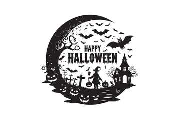 Happy Halloween silhouette vector icon, isolated on white background