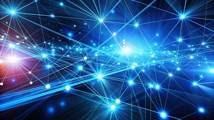 Fototapeta premium Futuristic Blue Abstract Technology Background: High-Speed Network Connection, Cyberspace, Digital Data Stream, Global Network