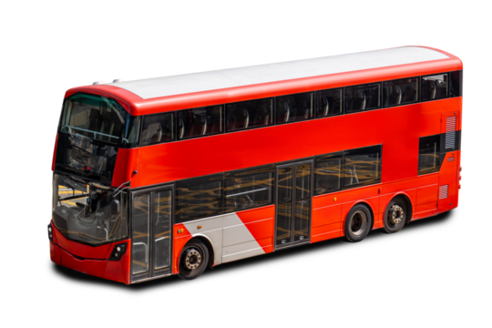 Double-decker shuttle red bus isolated on white background