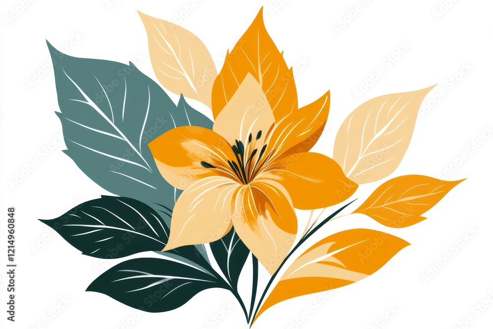 Poster a simple, elegant depiction of a zucchini flower and leaf, drawn in a minimalist style with subtle y