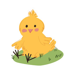Adorable Yellow hand drawn Chick Sitting on Grass