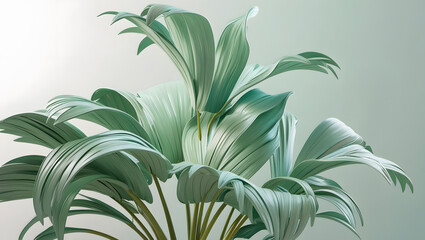 Minimal botanical background featuring elegant green tropical leaves with soft lighting, for eco-friendly branding, modern design projects, nature-themed decorations,calming digital presentations