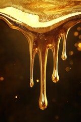 Golden liquid dripping in artistic abstract design with vibrant glow
