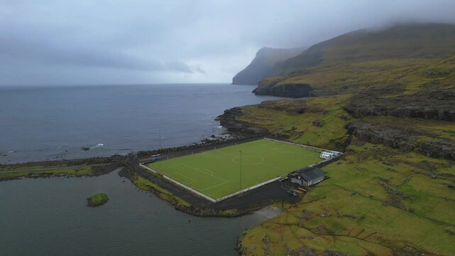 Football Field at the End of the World: Eidi, Faroe Islands, from the Sky