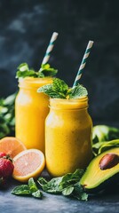 Fototapeta premium Refreshing Mango Avocado Smoothie Jars
