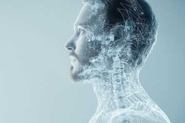 Robotic enhancements integrated into a human body, glowing joints and circuitry creating a sleek sci-fi aesthetic