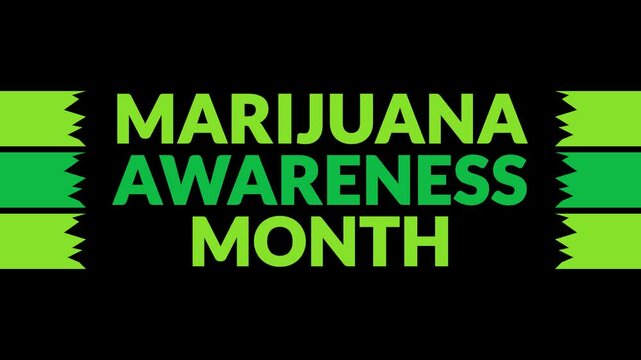 Marijuana Awareness Month In and Out text from split line animation on a black background. Which is observed every year in February to celebrate Marijuana Awareness Month - Powered by Adobe