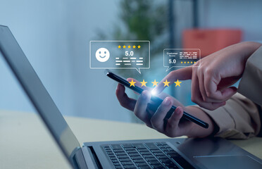 Online customer satisfaction survey feedback and ratings for business success, Quality service evaluation positive customer reviews.