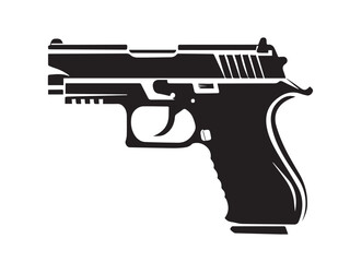 Gun silhouette icon. Pistol silhouette.  Black handgun symbol. Vector shape isolated on white background. Vector illustration. 