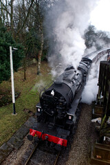 Obraz premium Steam Train at Haworth Station in Yorkshire