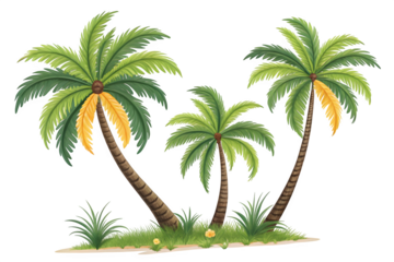 Green palm tree isolated on transparent background with clipping path, single palm tree with clipping path and alpha channel. are Forest and foliage in summer for both printing and web pages