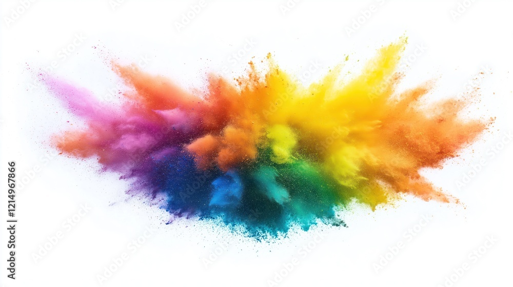 Poster vibrant colorful powder explosion. dynamic mix of hues. isolated on white background. abstract desig