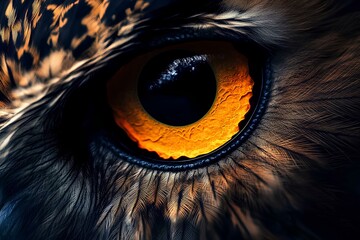 extreme close up, macro photography, 4k photograph, highly detailed, a owl eye
