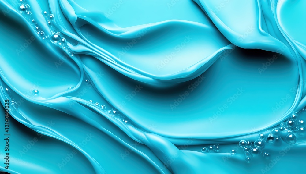 Poster smooth turquoise liquid texture with soft waves and bubbles creating a calming effect.