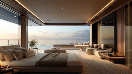 Luxury Yacht Sunrise Suite, Opulent Ocean View Master Bedroom