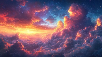 Vibrant sunset clouds illuminating a colorful dreamlike sky