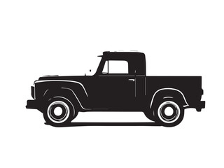 Vintage classic pickup truck silhouette. Black silhouette of a pickup truck isolated on white background. Vector silhouette. 
