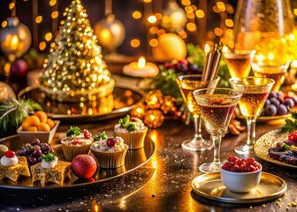 Naklejka premium Glittering 2025 New Year's Eve: Delicious Festive Food Photography