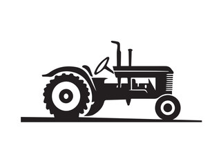 Farm tractor, black and white silhouette logo design isolated on a white background.  A farm Tractor Silhouette. Vector illustration.