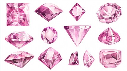 Elegant Pink Diamond Element Set on Transparent Background
