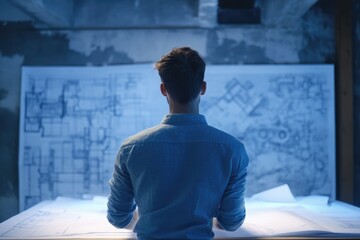 A man reviews architectural blueprints, meticulously examining the design details for a successful project.