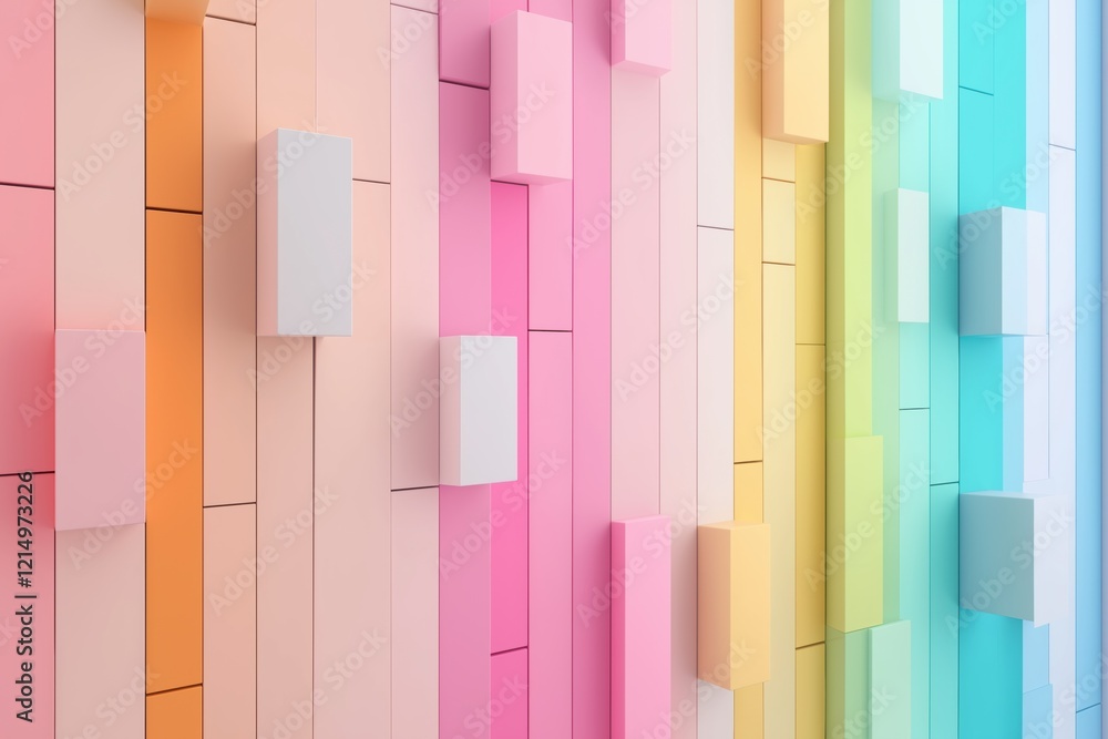 Poster a colorful wall made of blocks with a rainbow of colors. the blocks are arranged in a way that creat