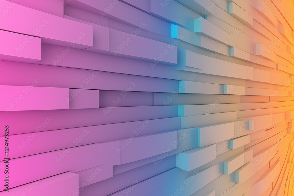 Poster a colorful wall made of blocks with a rainbow effect. the blocks are arranged in a way that creates 