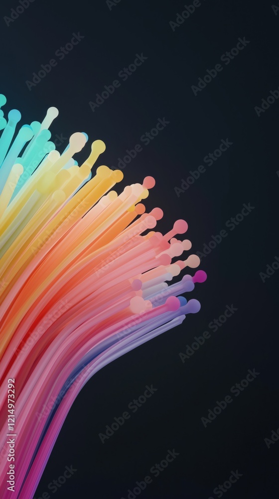 Poster a colorful image of a bunch of straws with a black background. the image is abstract and has a vibra