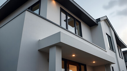Modern Architectural Design: Sleek Grey House Exterior, Contemporary Home Facade, New Residential Building