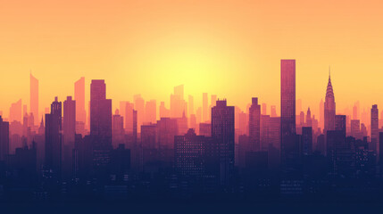 Fototapeta premium Urban cityscape background for presentations featuring skyscrapers and a sunset view, ideal for real estate and urban development discussions