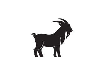 Black Goat Silhouette. Goat icon. Black Goat logo. Black Goat silhouette isolated on white background. Vector illustration.	
