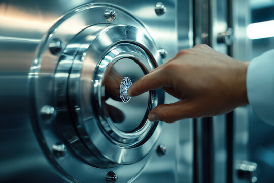 A close-up of a hand turning a vault lock, symbolizing security and finance.