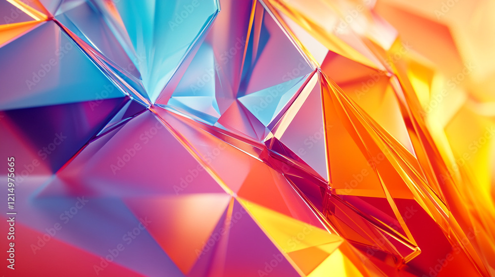 Poster colorful geometric patterns create a vibrant abstract design in a bright setting