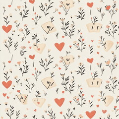 A hand-drawn seamless pattern illustration with overlapping hearts in soft, warm colors. Perfect for wedding-themed stationery, romantic branding, and cozy textiles.

