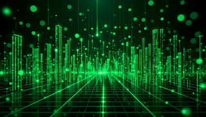 Glowing Green Graph on Bokeh Background – Symbolizing Data Analysis, Progress, and Technological Innovation