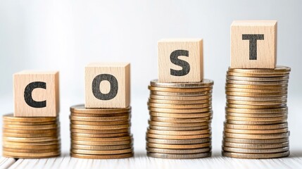 The Concept of Cost Illustrated by Stacked Coins and Letter Blocks Explains Financial Growth and Budgeting Strategies in Business Finance