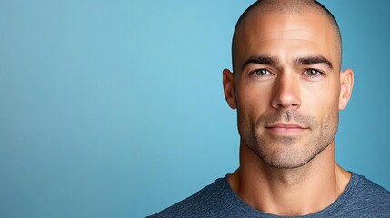 Close-up portrait of a serious bald man