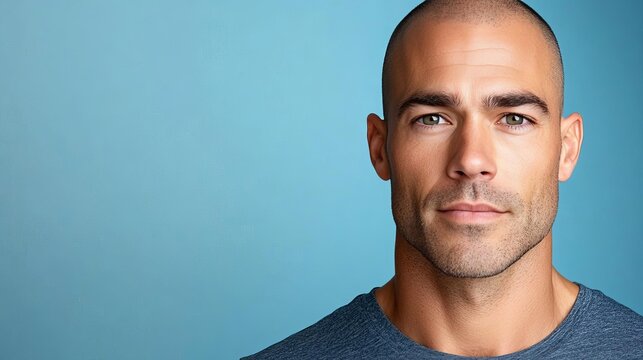 Close-up portrait of a serious bald man