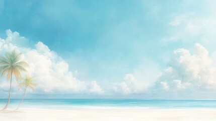 Serene tropical beach with palm trees and azure ocean under cloudy sky