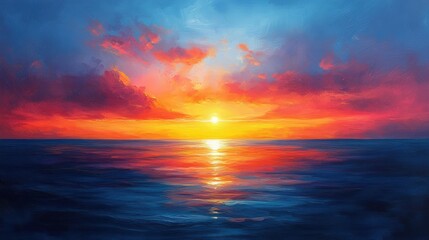 Mesmerizing sunset over calm ocean with vibrant clouds and reflections
