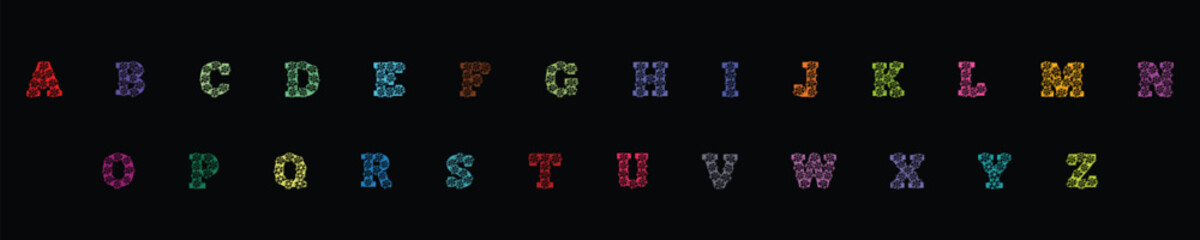 Custom floral style lettering font alphabet set. Vector stock illustration can be used in logo or any purpose. Colors can be easily editable and saved in EPS 10