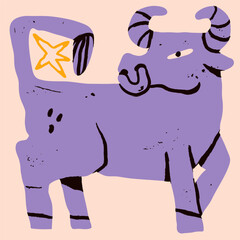 Taurus astrological zodiac sign. Cartoon unique modern style. Horoscope, zodiac Constellation. Hand drawn trendy Vector illustration. Magic, witchcraft, astrology concept. Isolated design element