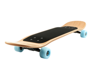 Isolated Wooden Skateboard with Light Blue Wheels
