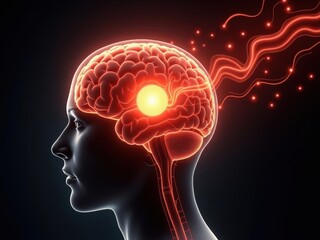 Visual representation of an excited amygdala indicating anxiety responses in a human brain with neural activity highlighted