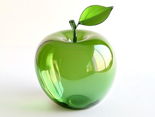 A shiny green glass apple with a single leaf on top. Perfect for a modern decor or a statement piece.  This decorative piece adds touch of elegance to any space 


