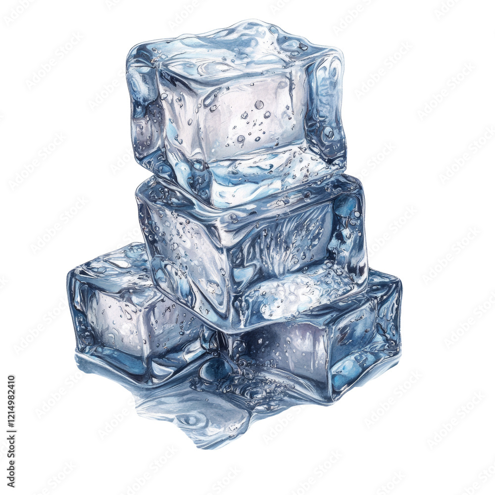 Aufkleber A digitally rendered image showcases three translucent ice cubes stacked on a black background  with subtle reflections.